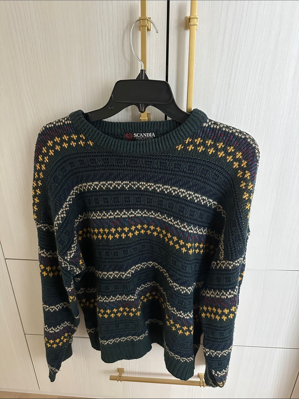 Scandia Dark Green Patterned Crewneck Grandpa Sweater